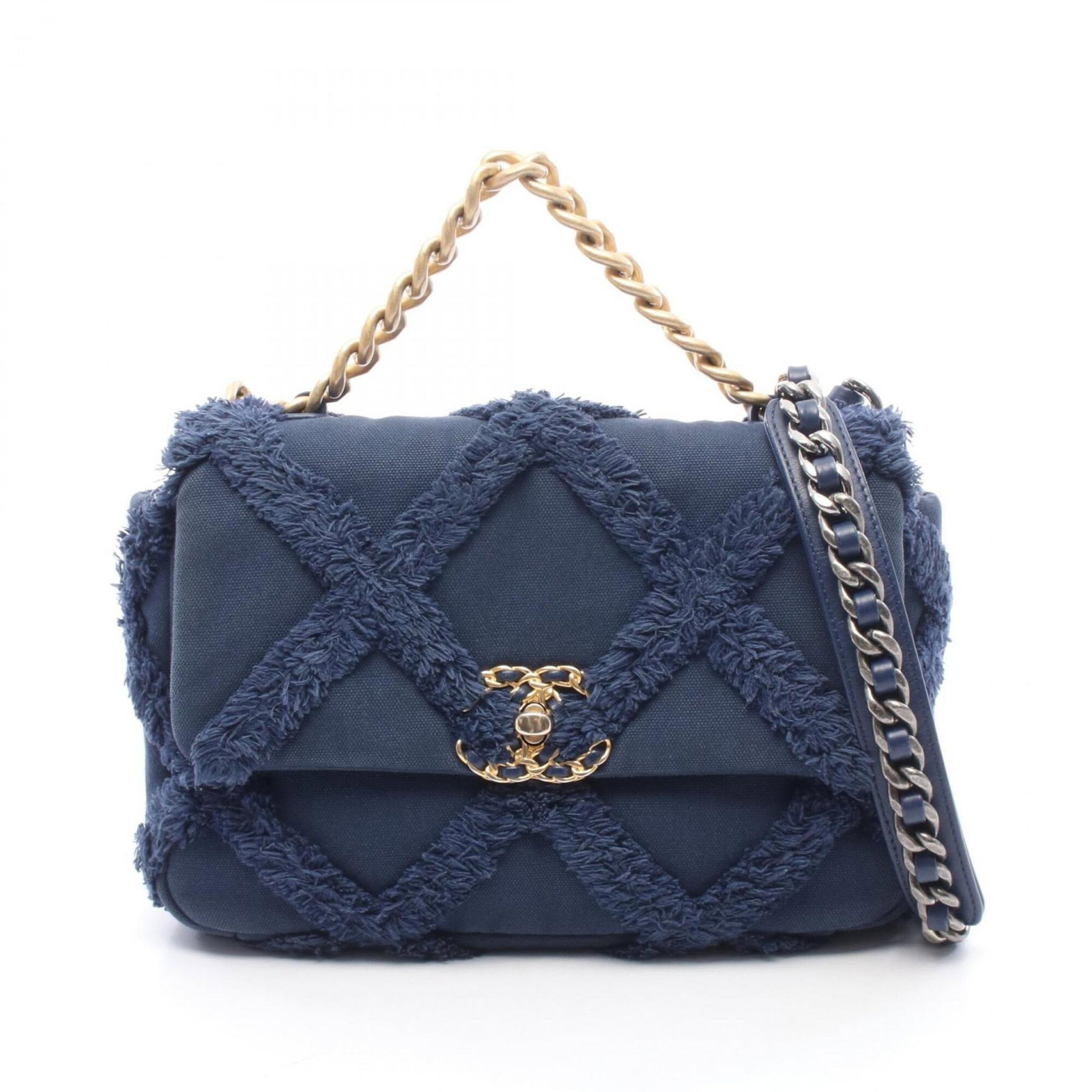 Canvas Shoulder Bag Chanel Handbag: Canvas Shoulder Bag Chanel Handbag Canvas shoulder bag with a navy color, measuring 17cm x 25cm x 8cm. This Chanel MPN AS1160 handbag features a canvas material and a classic design. The bag bears a