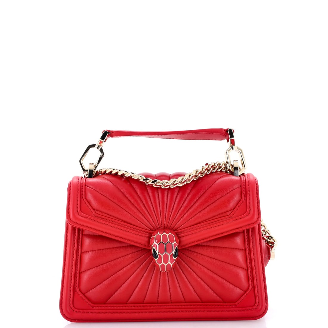 Serpenti Diamond Blast Bag Leather Quilted Mini Shoulder: Serpenti Diamond Blast Bag Leather Quilted Mini Shoulder Serpenti Diamond Blast Bag Leather Quilted Mini Shoulder in striking red leather, featuring quilted details and gold-tone hardware, adds a pop