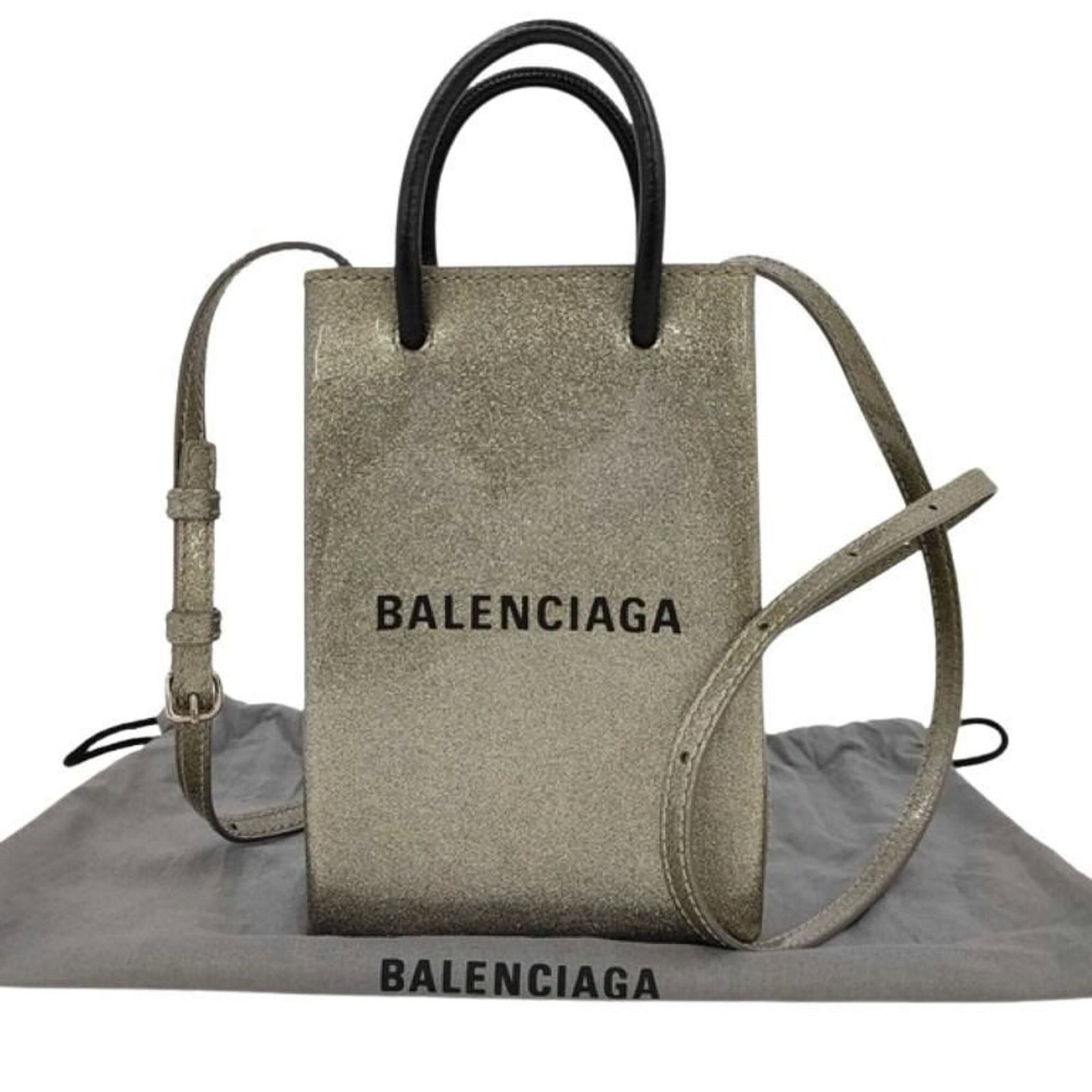 Bag Shoulder Leather Balenciaga: Bag Shoulder Leather Balenciaga Black leather shoulder bag from Balenciaga, Italy, featuring a sleek design with gold accents. The bag measures 18cm x 12.5cm x 4.5cm, making it a compact and stylish