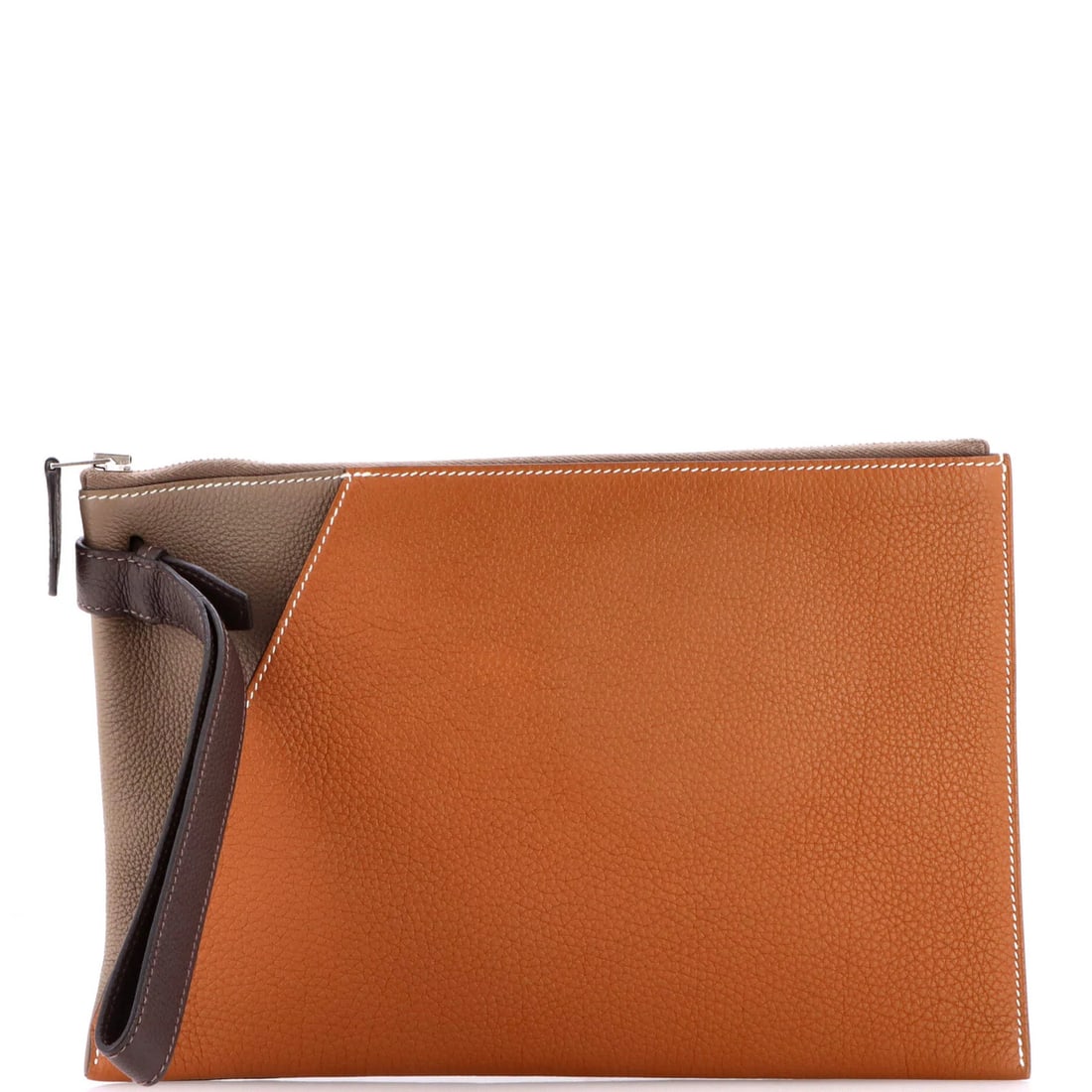 Hermes Cabavertige Pouch Leather: Hermes Cabavertige Pouch Leather The Hermes Cabavertige Pouch Leather is a high-quality, brown leather pouch with a palladium hardware. Measuring 8" in height, 12" in width, and 1" in depth, this pouc