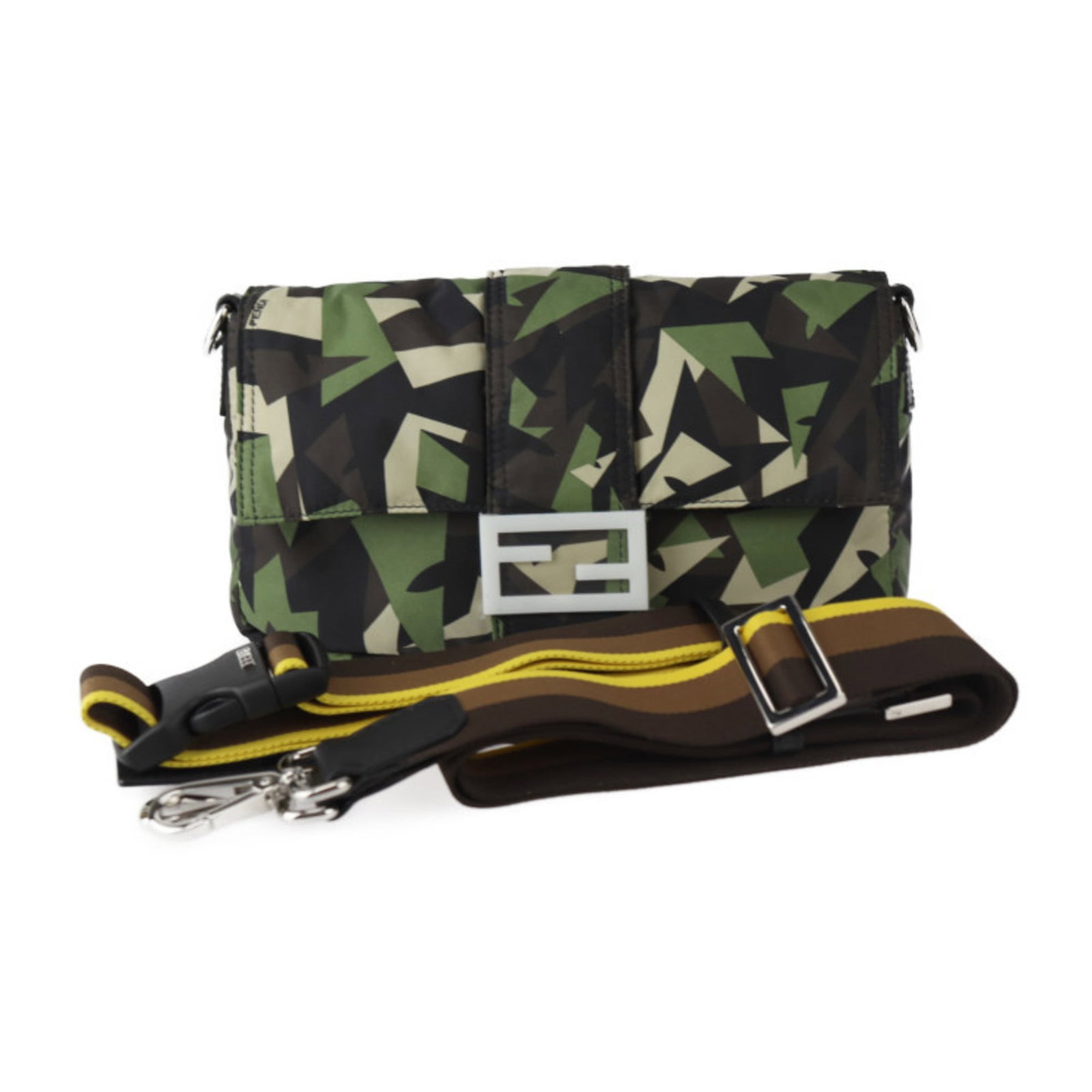 Fendi Clutch Bag Fanny Pack Pouch Shoulder Bag Nylon Leather: Fendi Clutch Bag Fanny Pack Pouch Shoulder Bag Nylon Leather Nylon and leather blend, the Fendi Mamma Bucket Camouflage bag features a unique camouflage print, adjustable strap, and multiple pockets