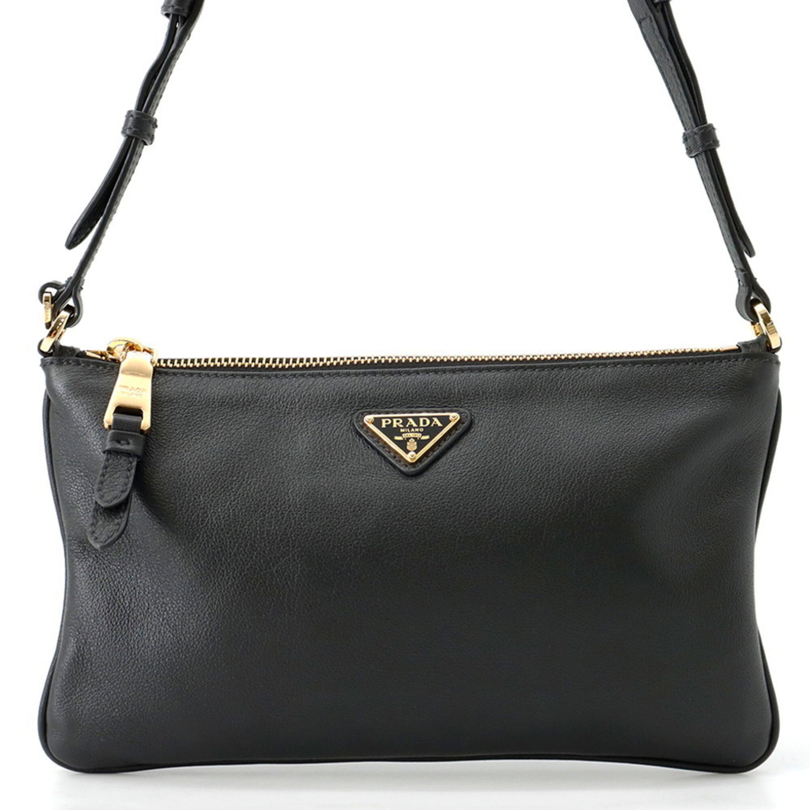 Prada Handbag Shoulder Bag Leather: Prada Handbag Shoulder Bag Leather Black Prada leather shoulder bag with a size of 13.5cm x 24cm x 1.5cm. This Italian-made handbag features a classic design and premium leather material. The bag's