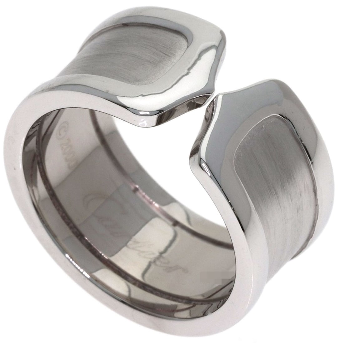 Cartier C2 Ring Lm # 54 Ring K18 White Gold: Cartier C2 Ring Lm # 54 Ring K18 White Gold Cartier's K18 White Gold ring boasts a sleek, silver metal design with a ring size of 7(US). This elegant piece features an open ring closure and bears the
