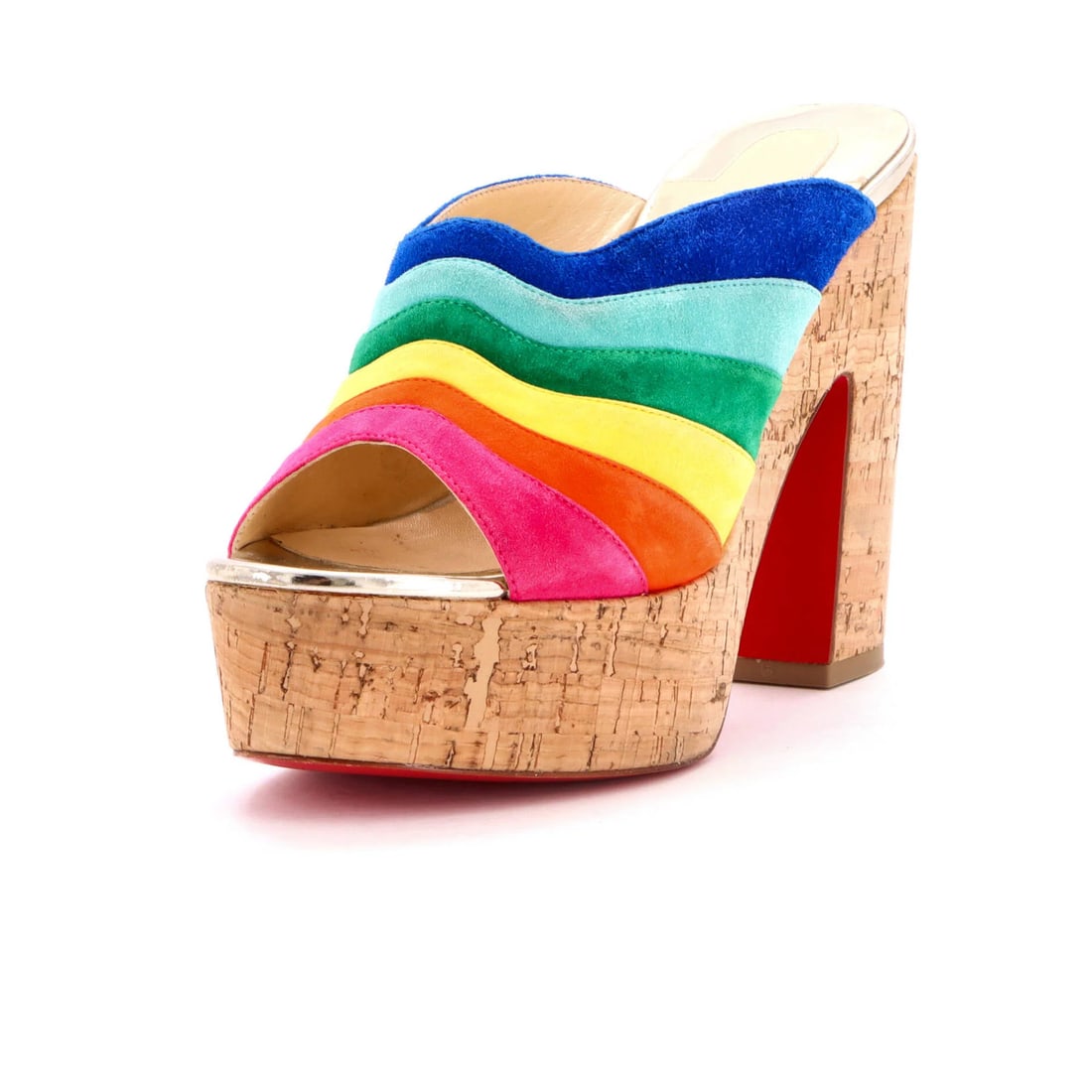 Sister Platform Suede Mules Louboutin Christian Women's O: Sister Platform Suede Mules Louboutin Christian Women's O Cork and suede make up the exterior of these multicolor Christian Louboutin Sister Platform Mules, adding a unique touch to the classic