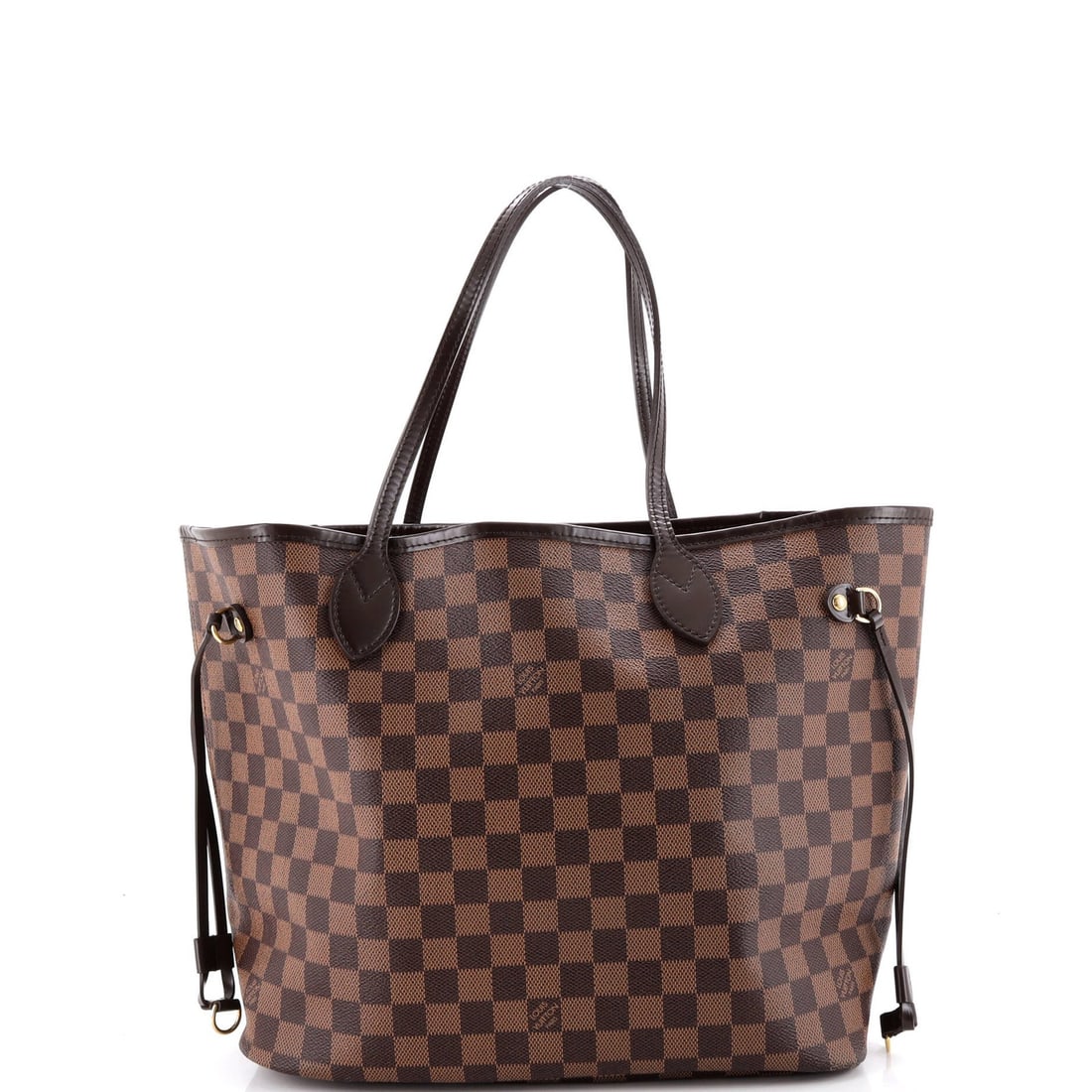 Louis Vuitton Neverfull NM Tote Damier MM: Louis Vuitton Neverfull NM Tote Damier MM Brown Louis Vuitton Neverfull NM Tote Damier MM with classic canvas coated exterior and gold hardware, featuring a moderate odor inside and minor scuffs on