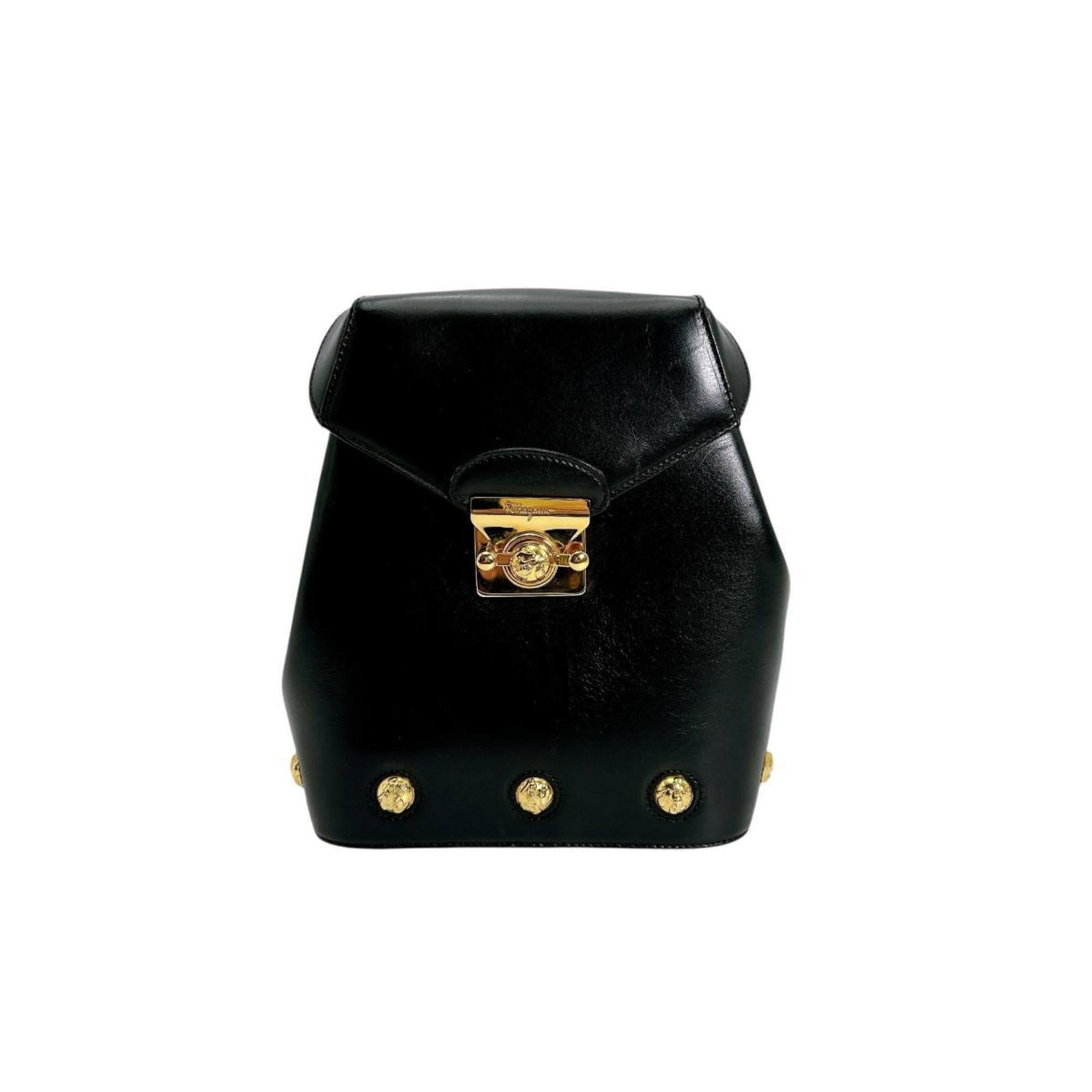 Ferragamo Leather Backpack: Ferragamo Leather Backpack Black leather backpack from Salvatore Ferragamo, measuring 23cm x 11cm x 19cm. Made from high-quality leather, this stylish backpack features a sleek design with no
