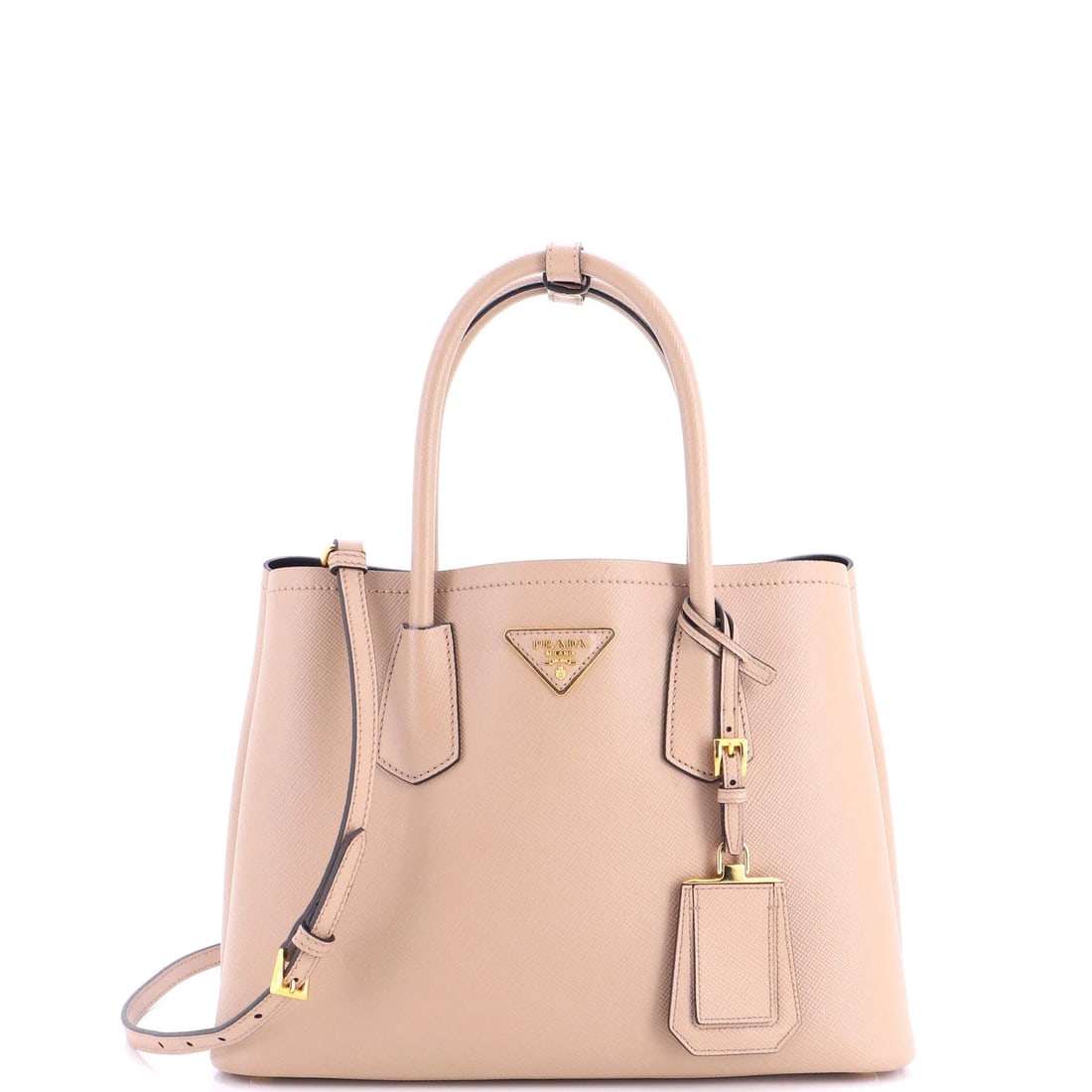 Saffiano Leather Cuir Double Tote Small: Saffiano Leather Cuir Double Tote Small Saffiano Leather Cuir Double Tote Small for everyday essentials. This neutral-colored, small tote features a durable Saffiano leather exterior with a classic Po
