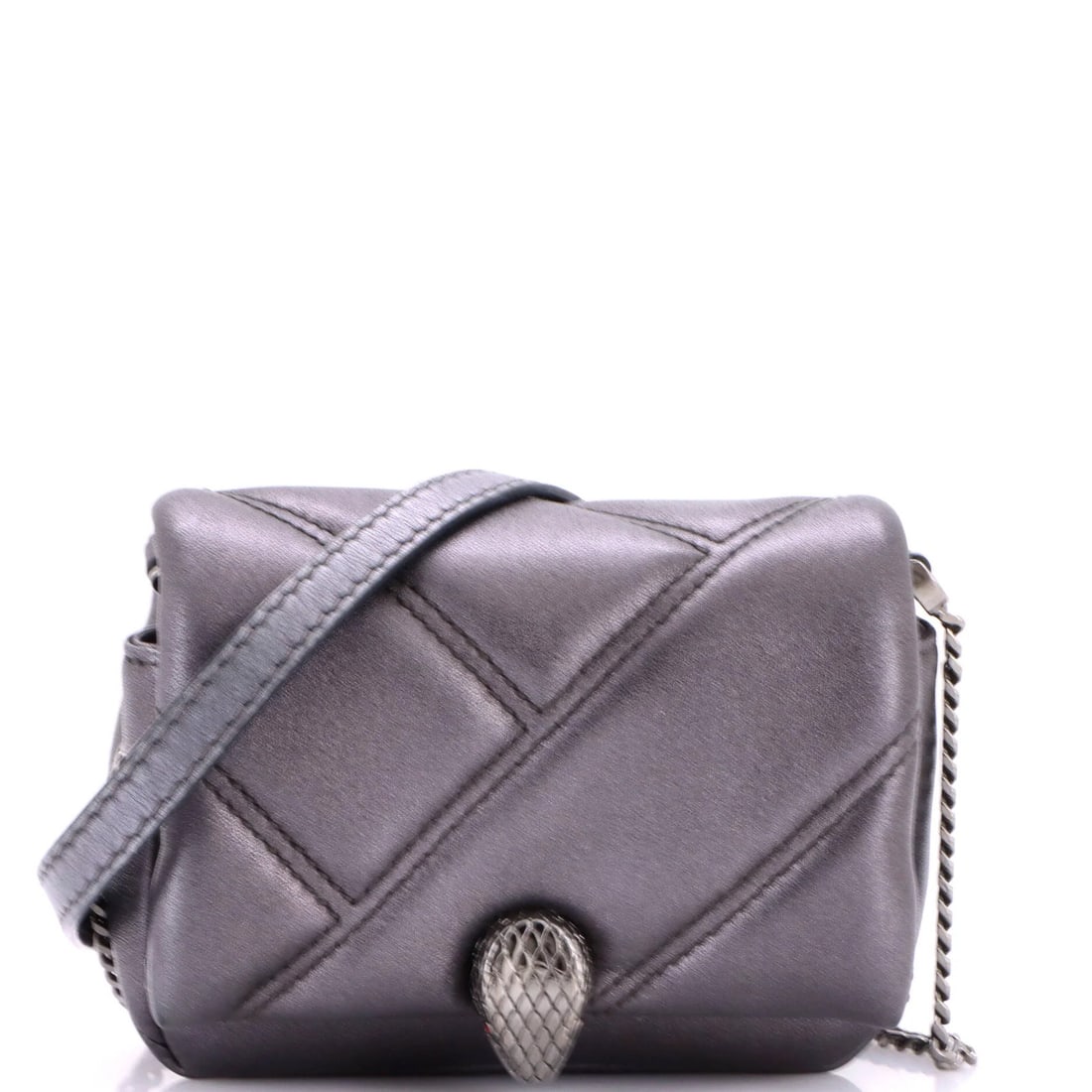 Serpenti Cabochon Leather Quilted Micro Diagonal Bag Shoulder: Serpenti Cabochon Leather Quilted Micro Diagonal Bag Shoulder The Bvlgari Serpenti Cabochon Leather Quilted Micro Diagonal Bag Shoulder boasts a sleek, gray leather exterior with diagonal quilted