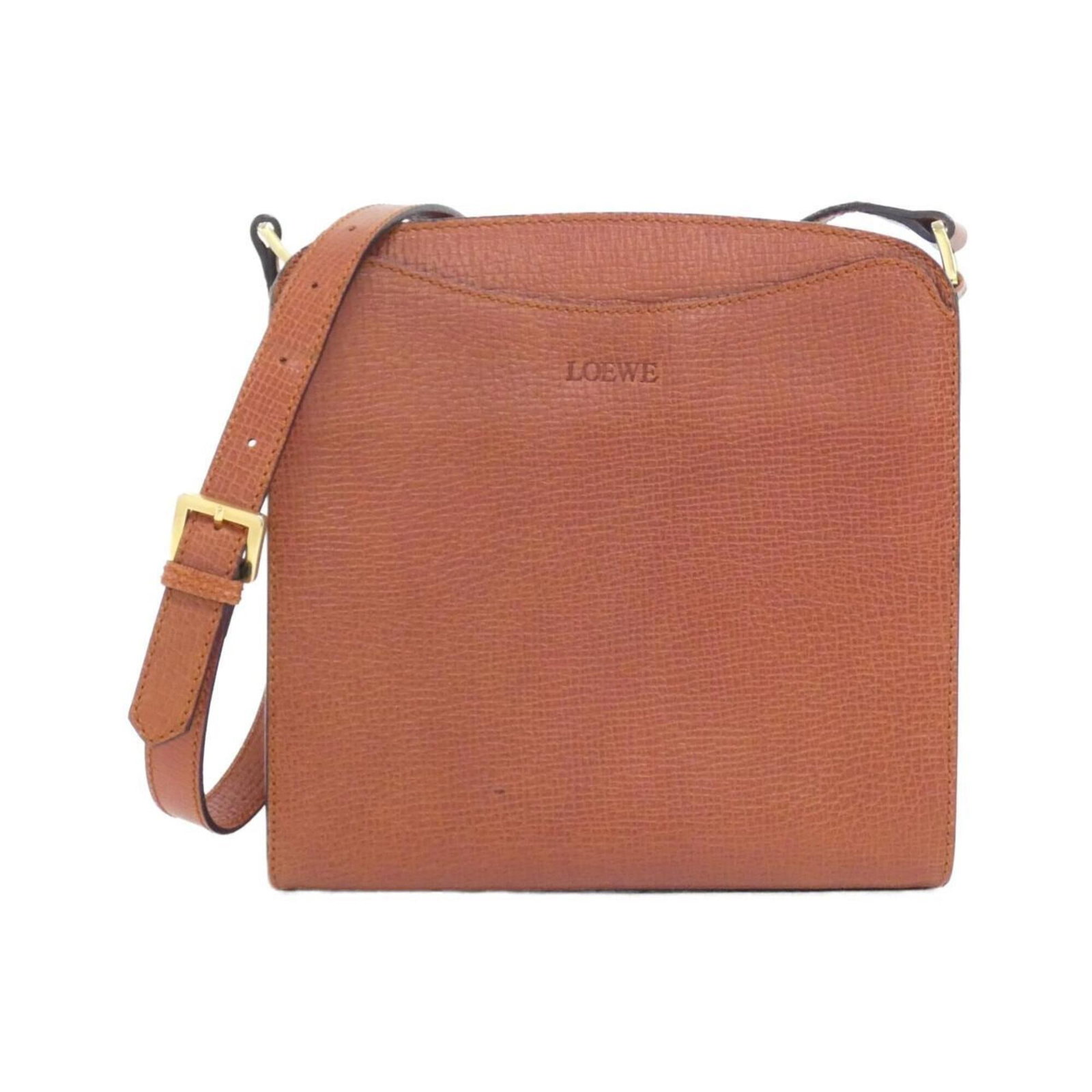 Shoulder Bag Leather: Shoulder Bag Leather This brown leather shoulder bag from Loewe features gold hardware and a classic design. Made from high-quality leather, it measures 23cm x 23cm x 8cm. The bag bears a signature, a