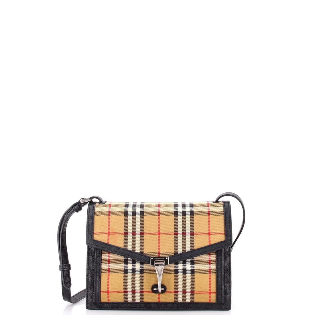 Canvas Crossbody Bag Vintage Small Check Burberry: Canvas Crossbody Bag Vintage Small Check Burberry Small Vintage Burberry Crossbody Bag in Black with Brown Accents, featuring a classic check canvas exterior and leather trim, measuring 7" x 9.5" x