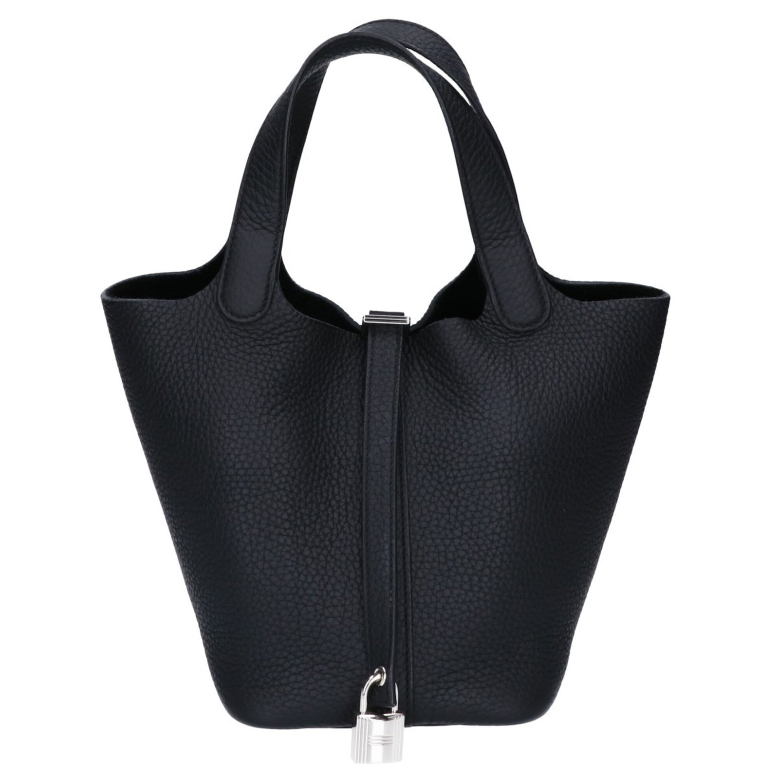 Hermes Handbag Togo Leather: Hermes Handbag Togo Leather Togo leather craftsmanship is evident in every stitch of this sleek black Hermes handbag, featuring silver hardware that adds a touch of sophistication. Measuring 19cm x