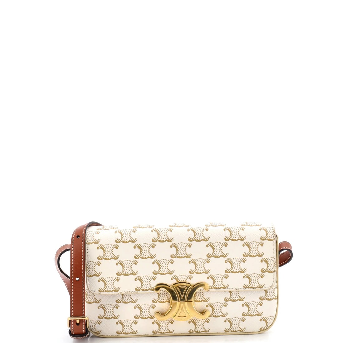 Celine Triomphe East-West Shoulder Bag Triomphe Coated Canvas: Celine Triomphe East-West Shoulder Bag Triomphe Coated Canvas The Celine Triomphe East-West Shoulder Bag is a stylish and versatile accessory, featuring a neutral exterior with minor creases and a