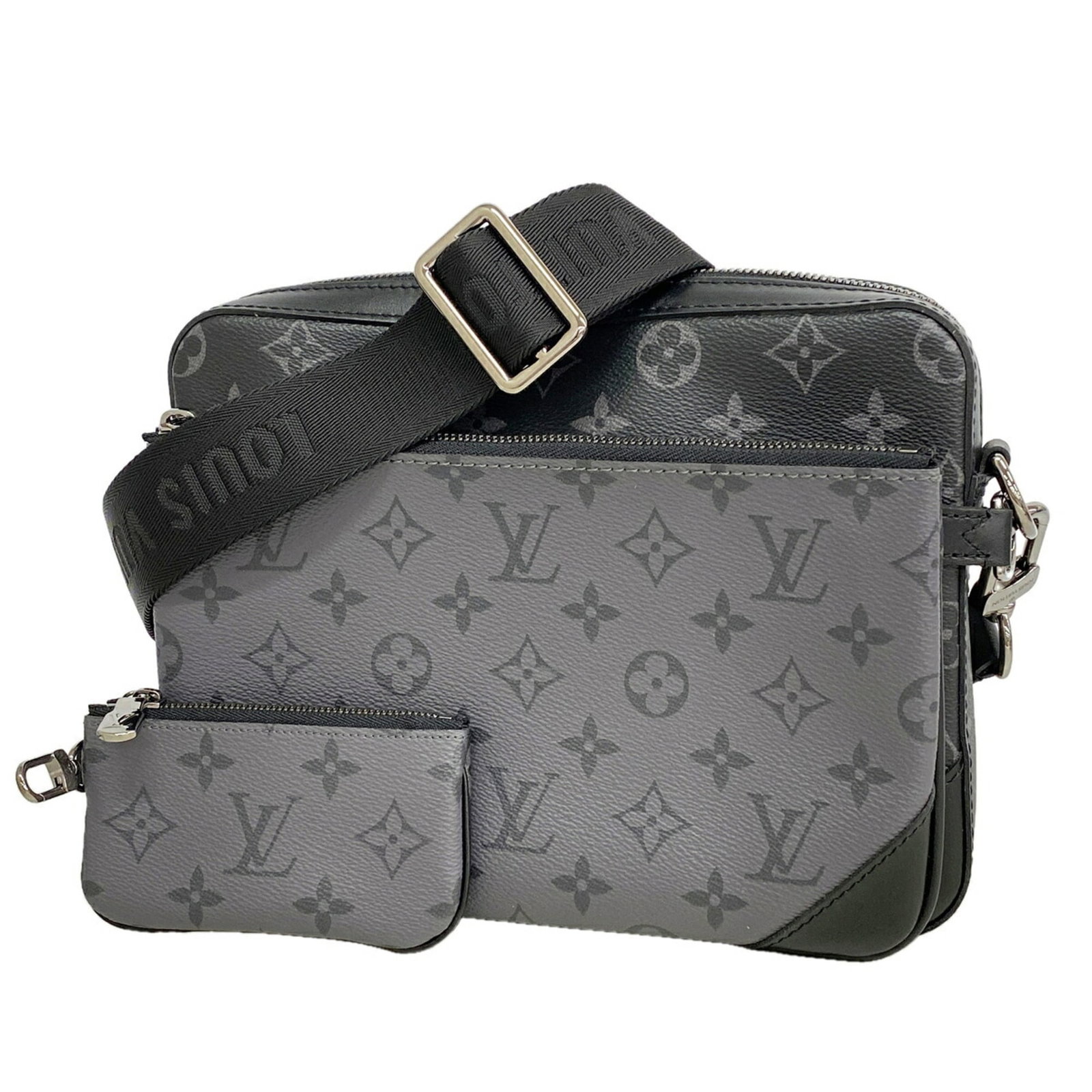 Shoulder Bag by Louis Vuitton: Shoulder Bag by Louis Vuitton The Louis Vuitton shoulder bag is a sleek and sophisticated accessory, boasting a classic monogram pattern in black and gray hues. Measuring 18.5cm x 25cm x 4.5cm, this