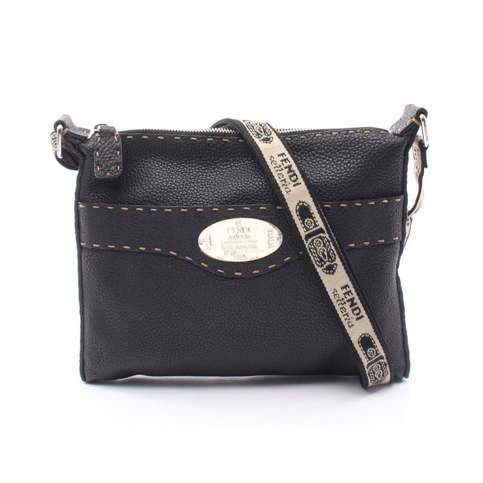 Shoulder Bag Leather Fendi Handbag: Shoulder Bag Leather Fendi Handbag Black leather Fendi shoulder bag with precise measurements and sleek design. This handbag features high-quality leather construction and a classic style that exudes