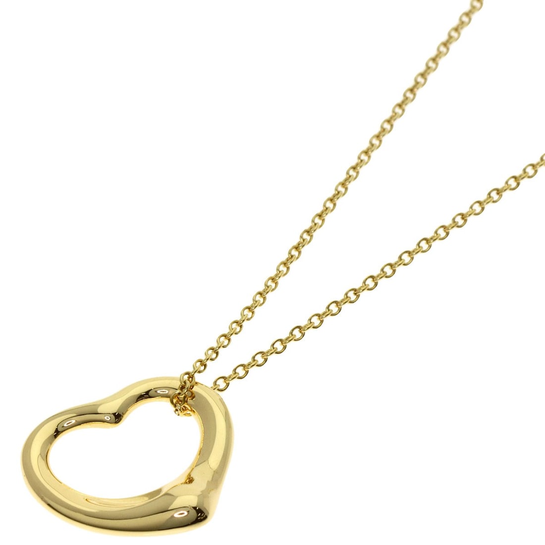 Yellow Gold Necklace Tiffany&Co Open Heart K18: Yellow Gold Necklace Tiffany&Co Open Heart K18 K18 Yellow Gold Tiffany&Co Open Heart Necklace17.5inch K18 Yellow Gold necklace with an open exterior closure, bearing the signature of Tiffany&Co. This