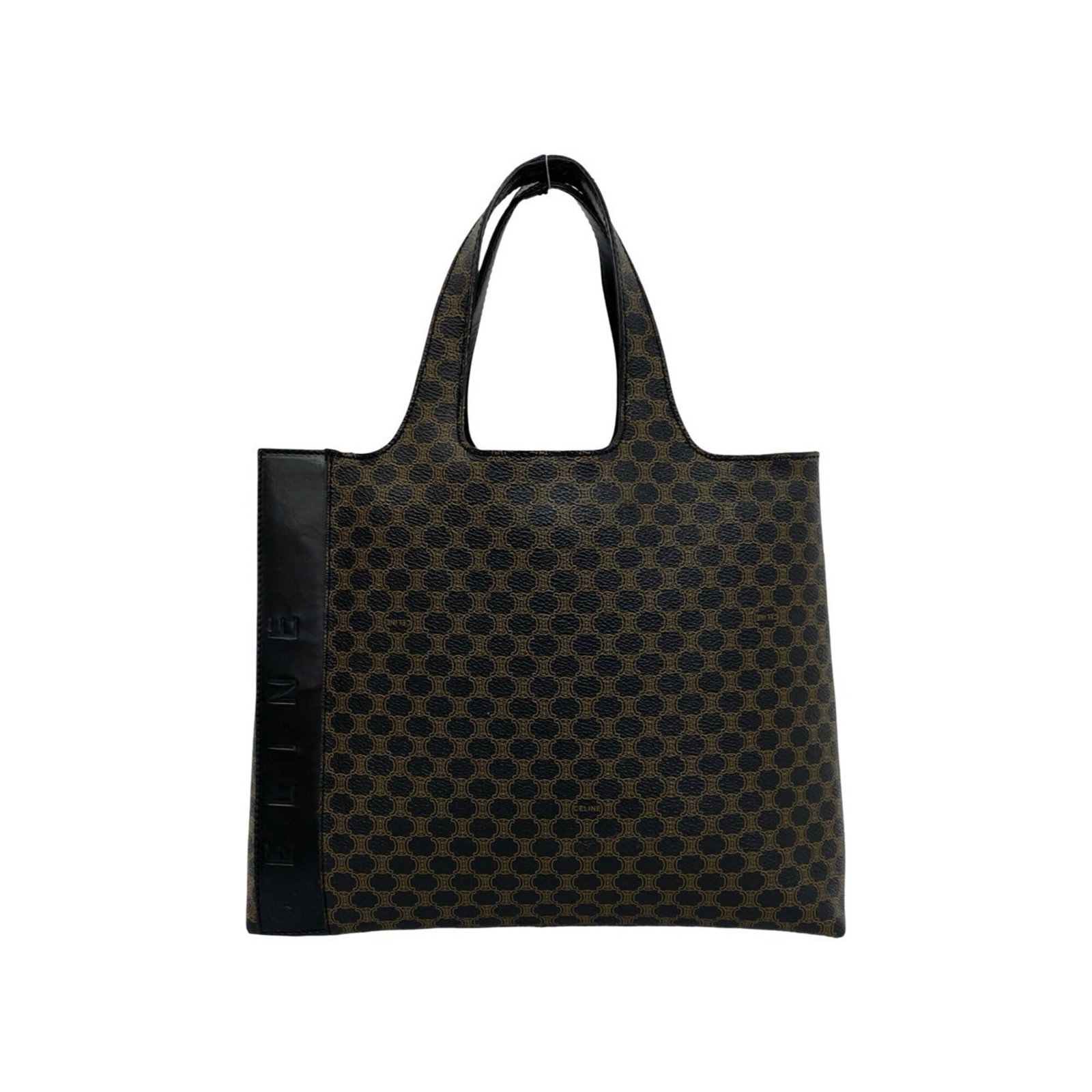 Pvc Leather Celine Tote Bag Handbag: Pvc Leather Celine Tote Bag Handbag PVC leather Celine tote bag with a sleek black and brown design, measuring 23.5cm x 29.5cm x 6cm. This stylish bag features a unique combination of PVC and leather