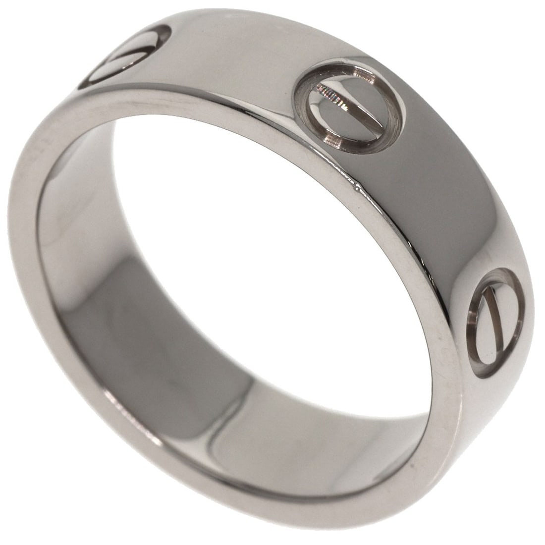 White Gold K18 Love Ring Cartier #51: White Gold K18 Love Ring Cartier #51 K18 White Gold Cartier Love Ring #51 boasts a sleek, silver metal design with an open ring closure, making it a stylish and versatile accessory. This Cartier ring 