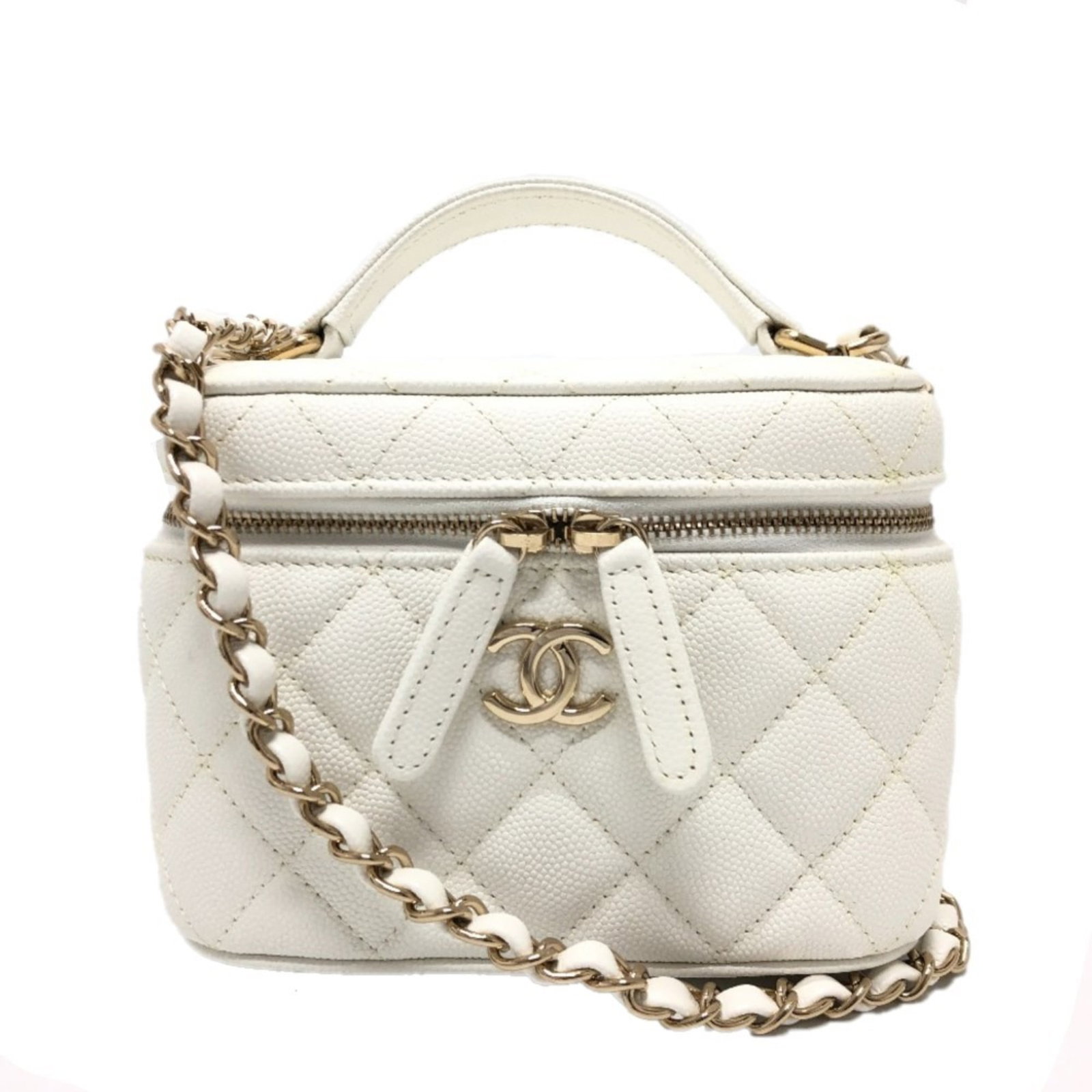 Chanel Handbag Shoulder Bag Vanity Bag Caviar Leather: Chanel Handbag Shoulder Bag Vanity Bag Caviar Leather Caviar leather exterior adds a touch of sophistication to this Chanel AS3171 shoulder bag, featuring a gold zipper and sleek design. The bag's com