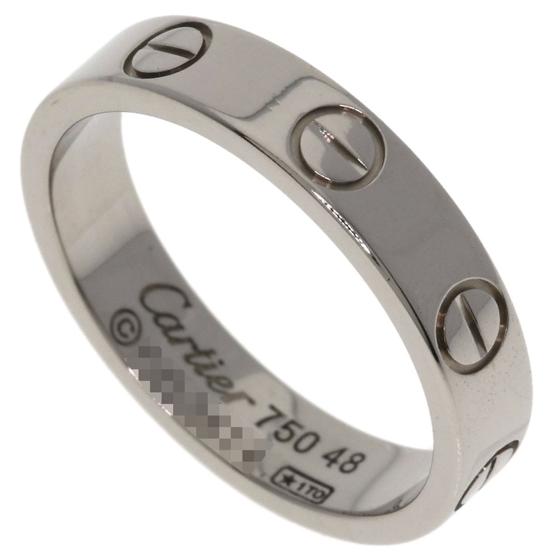 Love ring Cartier white gold K18 #48: Love ring Cartier white gold K18 #48 K18 white gold Cartier ring features a sleek, open design with a 4.5 US ring size. The piece boasts a high purity of 75% gold, making it a premium choice for