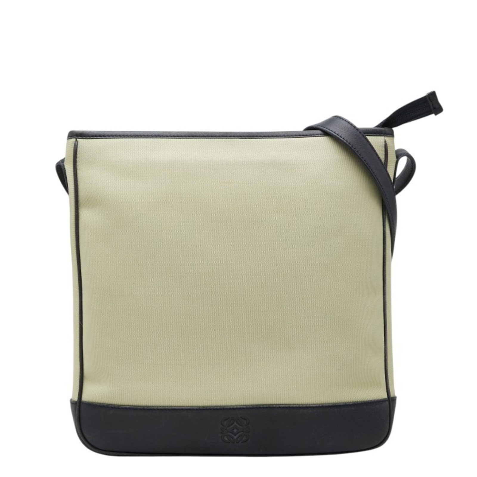 Canvas Leather Shoulder Bag Loewe: Canvas Leather Shoulder Bag Loewe Canvas Leather Shoulder Bag Loewe bears a signature and features a unique blend of canvas and leather materials, presented in a classic beige and black color combinat