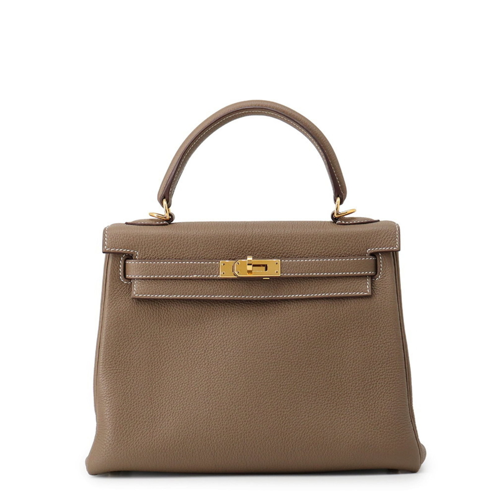 Hermes Handbag Togo Leather: Hermes Handbag Togo Leather Togo leather, a signature material of Hermes, is used to craft this elegant handbag. The Etoupe gray color adds a touch of sophistication to this classic design. Measuring