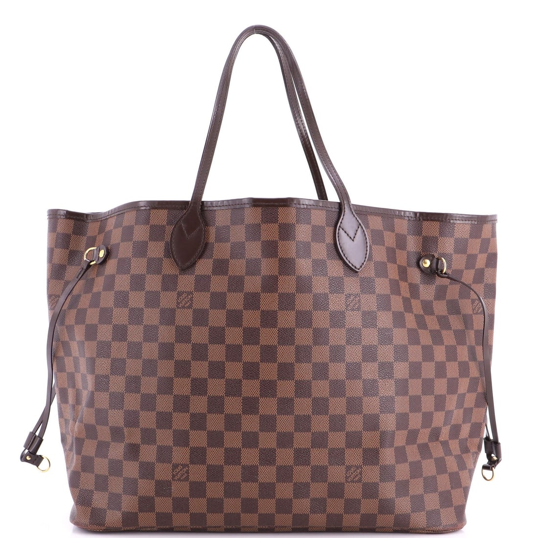 Damier GM Louis Vuitton Tote Neverfull: Damier GM Louis Vuitton Tote Neverfull Brown Damier GM Louis Vuitton Tote Neverfull in Very Good Condition. This classic tote features a sturdy canvas coated exterior with heavy edge wear, scuffs,