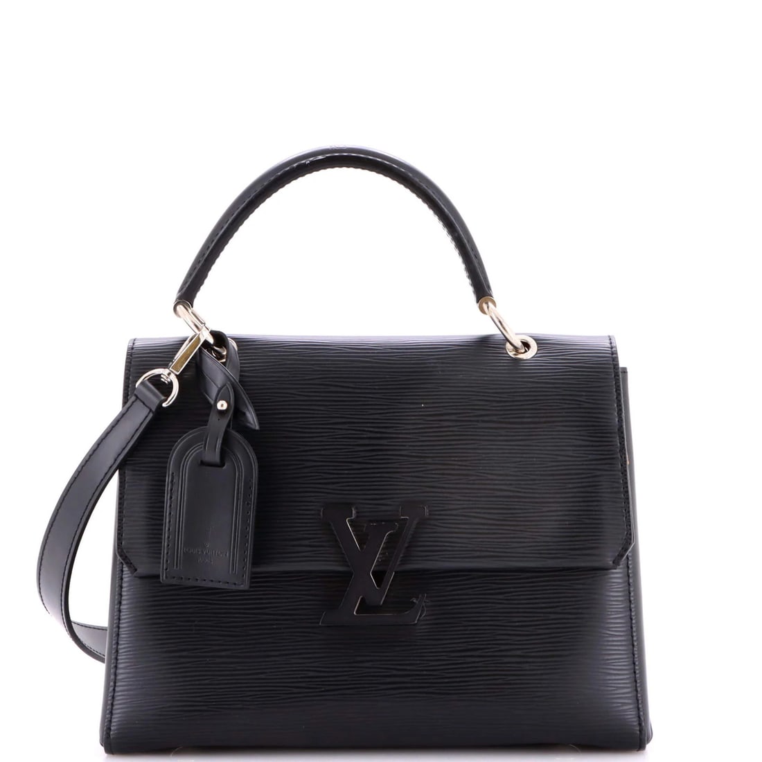 Handbag Epi Leather Louis Vuitton PM: Handbag Epi Leather Louis Vuitton PM The Louis Vuitton PM Handbag Epi Leather is a classic design featuring top handle and exterior black Epi leather. Measuring 8" high, 10" wide, and 5" deep, this