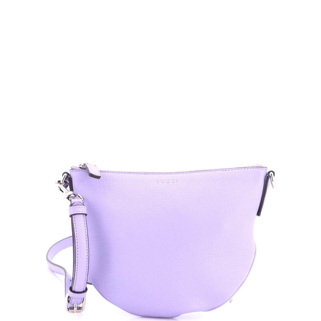Small leather bag crossbody Gucci: Small leather bag crossbody Gucci Small Gucci leather crossbody bag with purple exterior, featuring a neutral interior and silver hardware. The bag has minor creases, scuffs, and scratches, but
