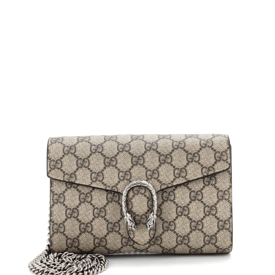 Gucci Dionysus Chain Wallet Coated Canvas Small: Gucci Dionysus Chain Wallet Coated Canvas Small The Gucci Dionysus Chain Wallet Coated Canvas Small boasts a neutral exterior with scuffs, edge wear, and corner wear, adding a touch of subtle characte