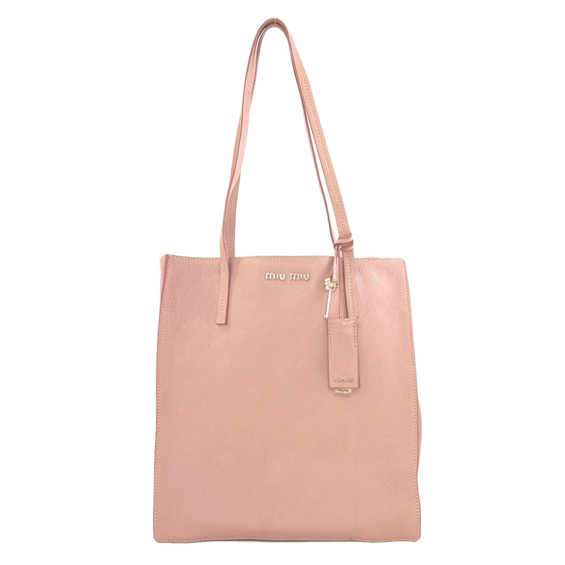 Logo Tote Bag Leather: Logo Tote Bag Leather Pink leather tote bag with a distinctive logo. Made from high-quality leather, this stylish tote features a bold pink exterior. Item Specifics: Brand: MIUMIU Style: Tote Bag