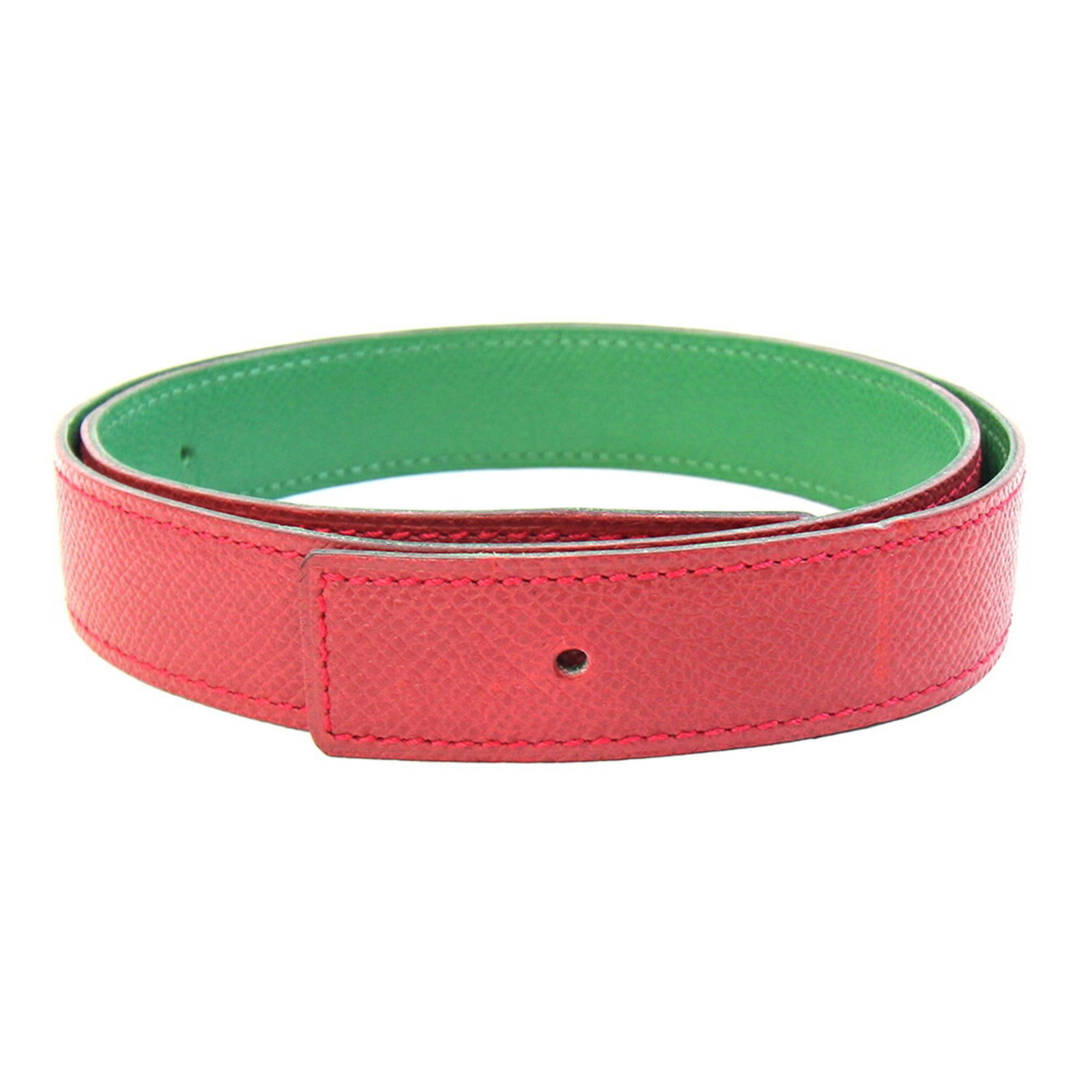 Hermes Standard Belt: Hermes Standard Belt Made from high-quality leather, this Hermes Standard Belt boasts a striking green and red color combination. Measuring 80.5cm in length, it features a slim 2.4cm width, making it