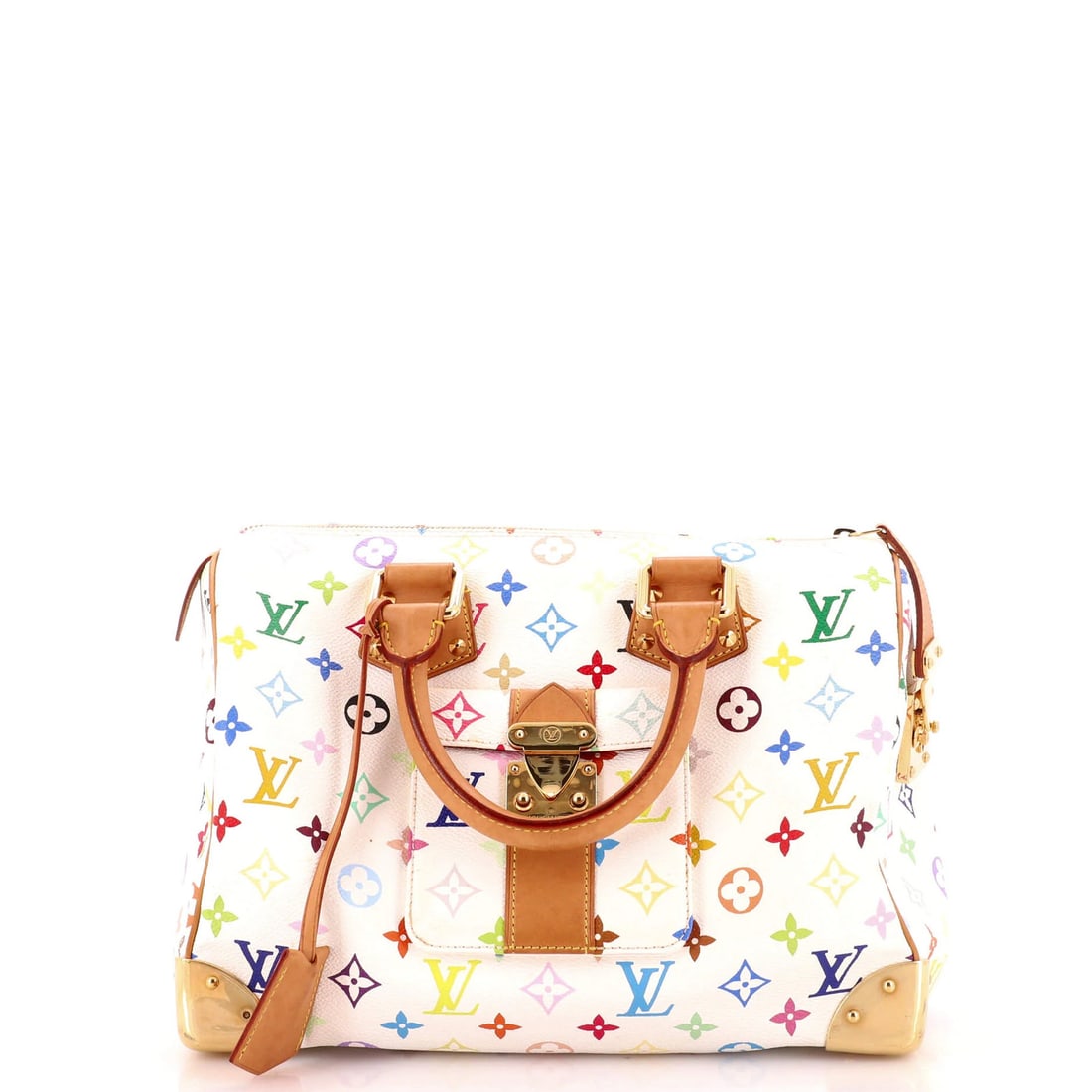 Speedy Monogram Multicolor Louis Vuitton 30: Speedy Monogram Multicolor Louis Vuitton 30 White Canvas Coated Louis Vuitton Speedy Monogram Multicolor 30 features a classic satchel design with a 30cm size and gold hardware. The bag boasts a