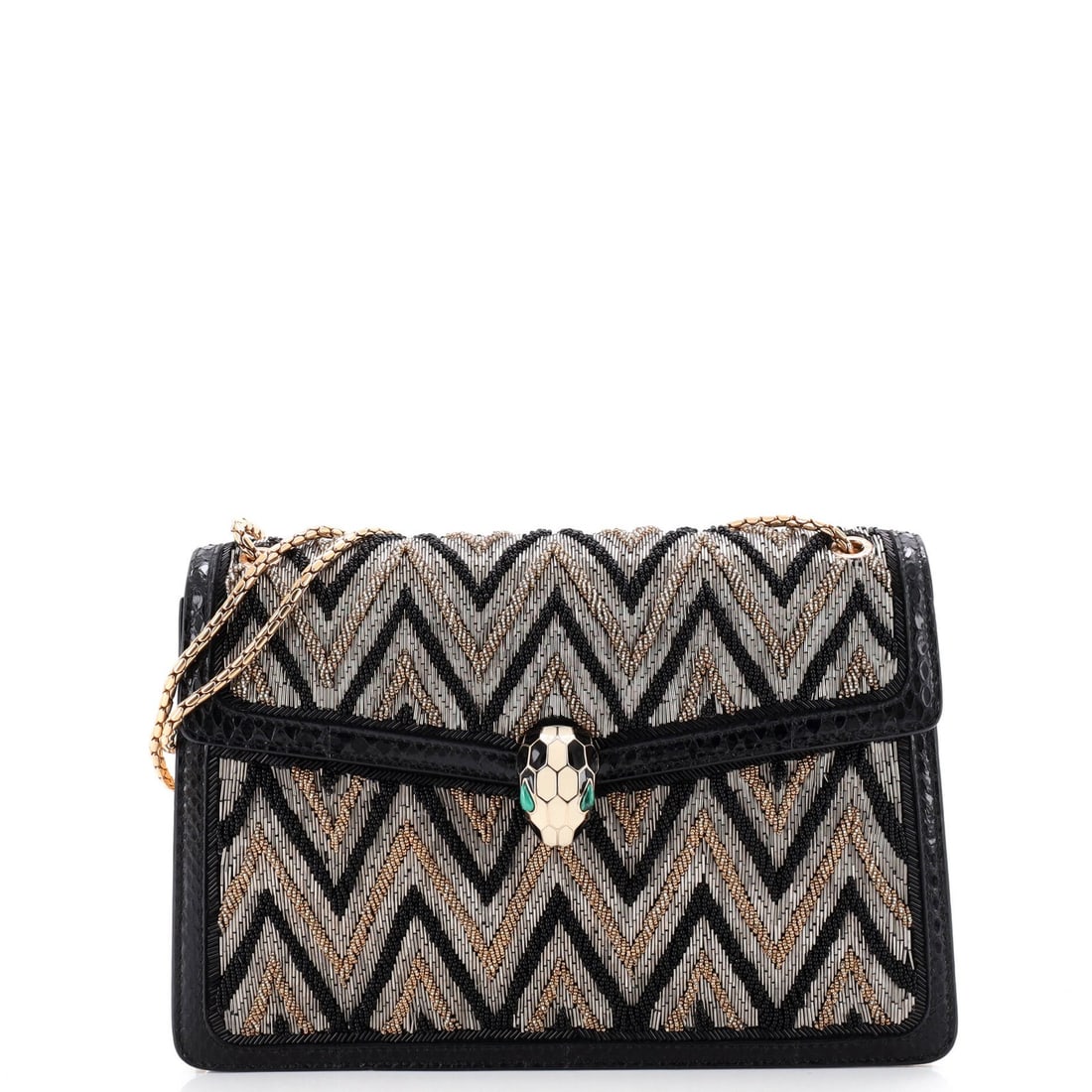 Bvlgari Serpenti Forever Shoulder Bag Embellished Python Embossed Leather Medium: Bvlgari Serpenti Forever Shoulder Bag Embellished Python Embossed Leather Medium Bvlgari Serpenti Forever Shoulder Bag Embellished Python Embossed Leather Medium boasts a striking gold tone exterior w