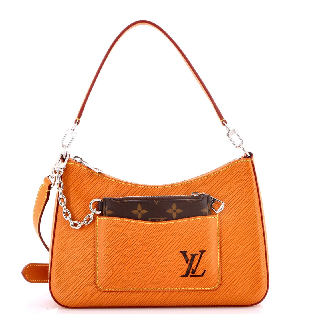 Leather Epi Marelle Handbag Louis Vuitton: Leather Epi Marelle Handbag Louis Vuitton Brown Epi Marelle Handbag with Extra Strap and Pochette, Measuring 7.5" Handle Drop, 6" Height, 10" Width, and 3" Depth. This Louis Vuitton Marelle Handbag