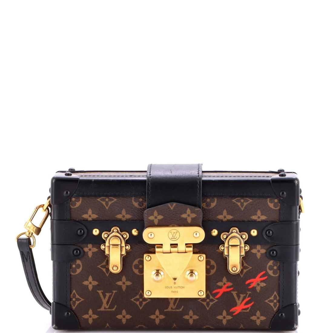 Canvas Monogram Louis Vuitton Petite Malle Handbag: Canvas Monogram Louis Vuitton Petite Malle Handbag Canvas Monogram Louis Vuitton Petite Malle Handbag, featuring a classic brown canvas exterior with gold hardware and a neutral leather interior,