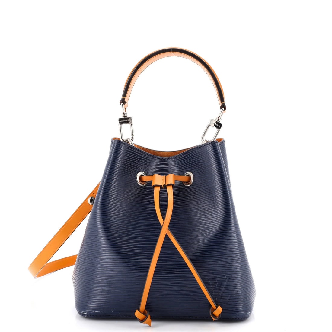 NeoNoe Epi Leather Louis Vuitton Handbag: NeoNoe Epi Leather Louis Vuitton Handbag Blue Epi Leather NeoNoe Louis Vuitton Bucket Handbag with Extra Strap. This NeoNoe handbag features Epi leather exterior in blue, with minor scuffs and corner