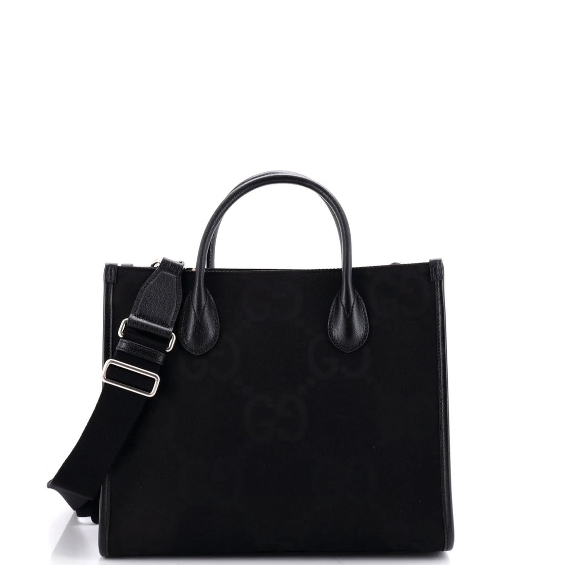 Gucci GG Canvas Jumbo Small Convertible Tote: Gucci GG Canvas Jumbo Small Convertible Tote Black Gucci GG Canvas Jumbo Small Convertible Tote with a classic design, featuring a plain canvas exterior and a spacious interior with a silver hardware 