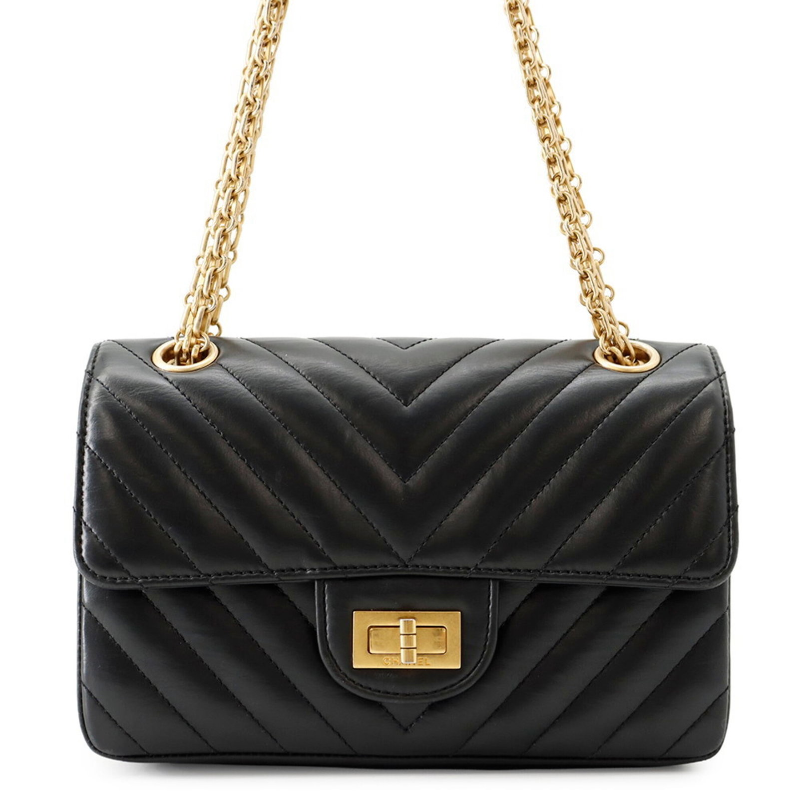 Handbag Shoulder Bag Chanel: Handbag Shoulder Bag Chanel Black gold hardware accents the sleek design of this 2.55 Chanel shoulder bag, featuring a classic flap closure and spacious interior. Measuring 14cm x 20cm x 7.5cm, it