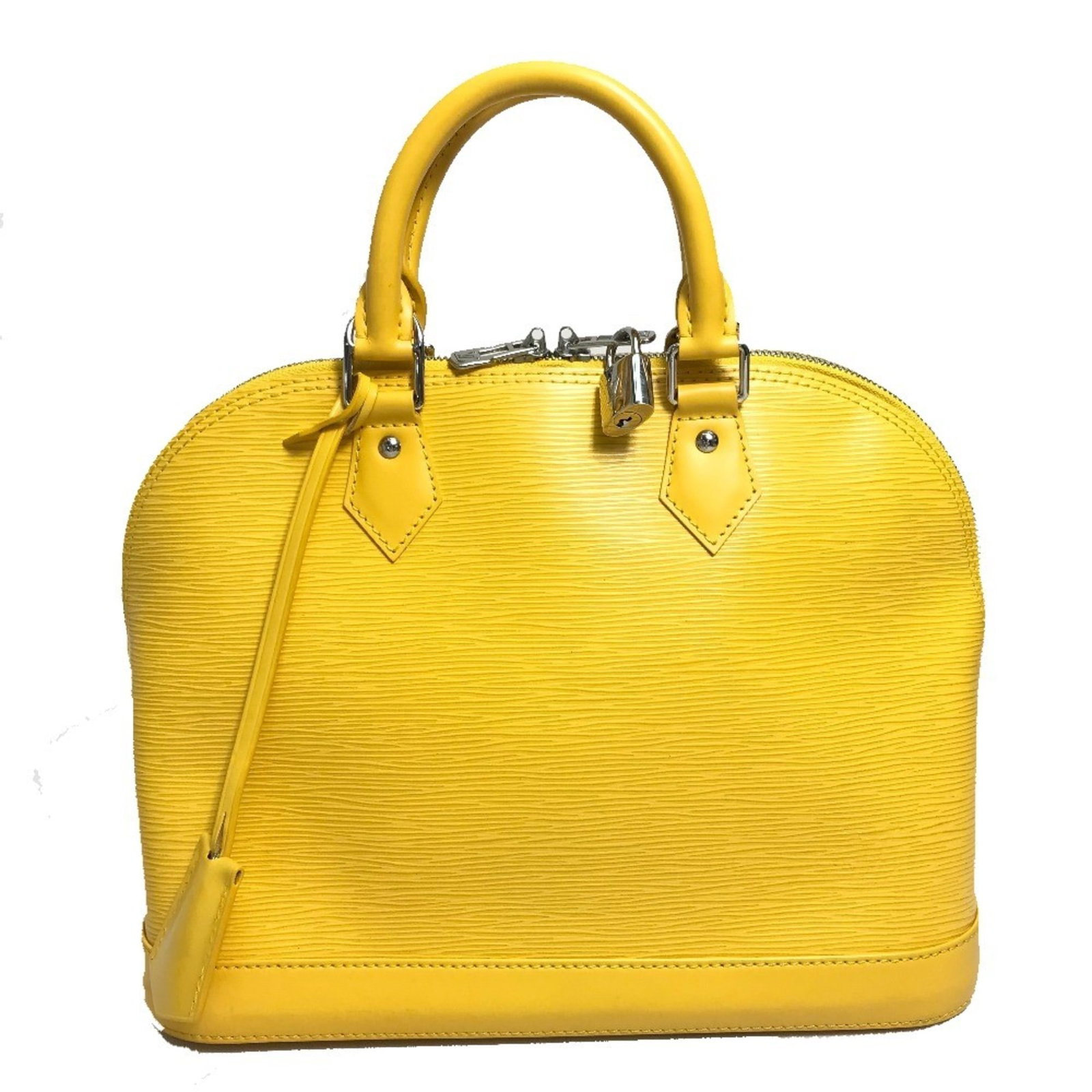 Louis Vuitton Epi Leather Tote Bag: Louis Vuitton Epi Leather Tote Bag Mimosa, Yellow Louis Vuitton Epi Leather Tote Bag with zipper closure, open pocket, and included clochette, key, and padlock. This stylish tote features the iconic E