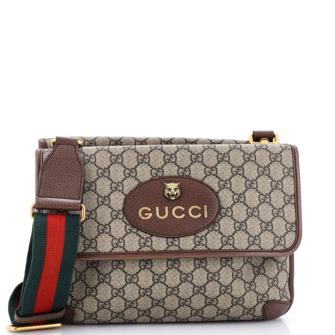 Gucci Neo Vintage Flap Messenger Coated Canvas GG Medium: Gucci Neo Vintage Flap Messenger Coated Canvas GG Medium Brown Gucci Neo Vintage Flap Messenger Coated Canvas GG Medium Bag, Excellent Condition. This medium-sized cross body bag features a coated
