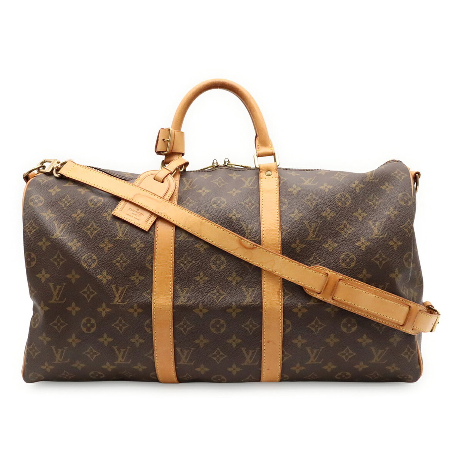 Boston Bag Louis Vuitton Monogram Shoulder: Boston Bag Louis Vuitton Monogram Shoulder Boston Bag Louis Vuitton Monogram Shoulder in Brown and White. This classic shoulder bag features the iconic Louis Vuitton Monogram pattern, crafted from