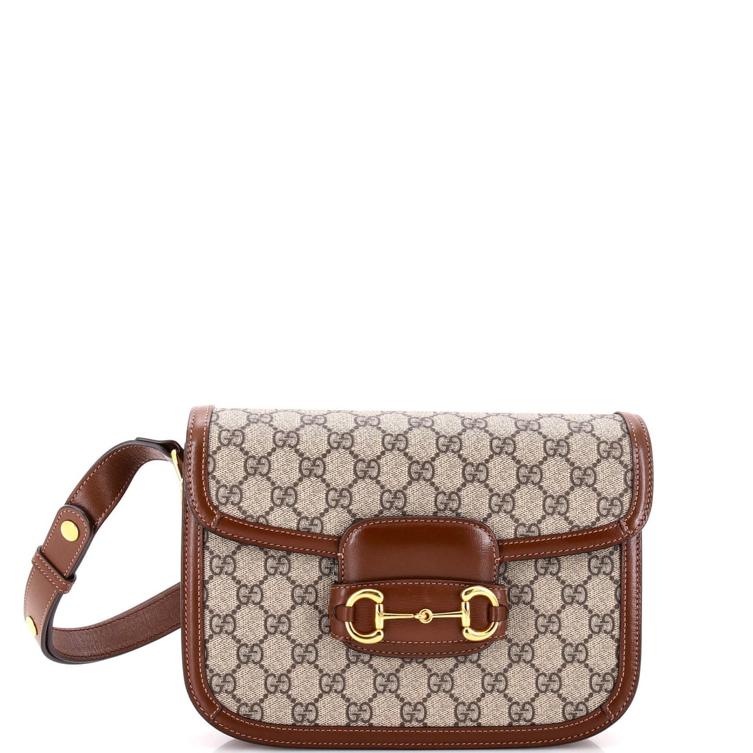 Gucci Horsebit Small GG Coated Canvas Leather Bag 1955: Gucci Horsebit Small GG Coated Canvas Leather Bag 1955 Small GG Coated Canvas Leather Bag with iconic Horsebit 1955 design, featuring a classic cross body style and gold hardware. This excellent
