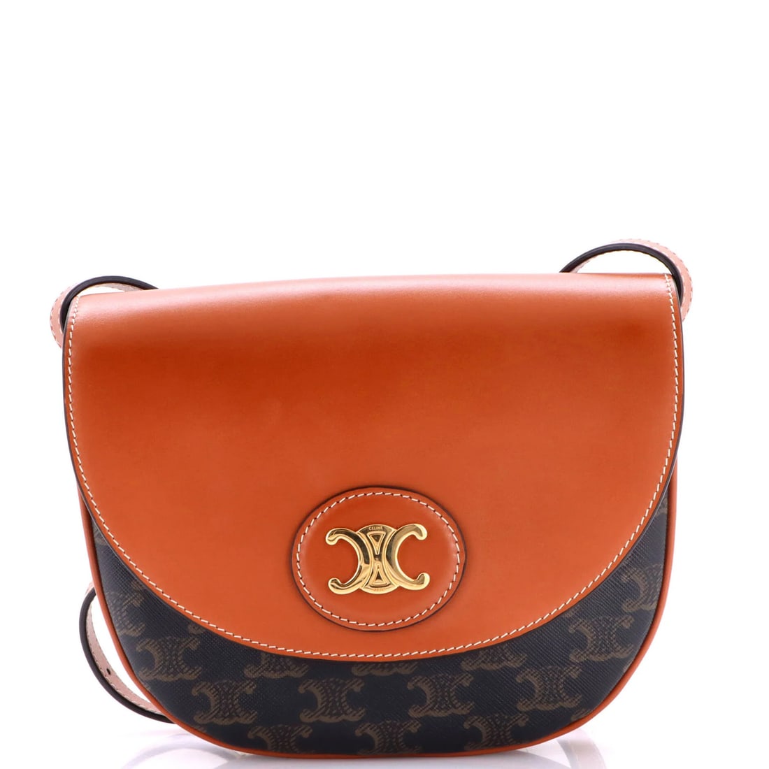 Small Leather Coated Canvas Besace Shoulder Bag Triomphe Celine: Small Leather Coated Canvas Besace Shoulder Bag Triomphe Celine Small Leather Coated Canvas Besace Shoulder Bag Triomphe Celine in Excellent Condition. This small shoulder bag features a unique