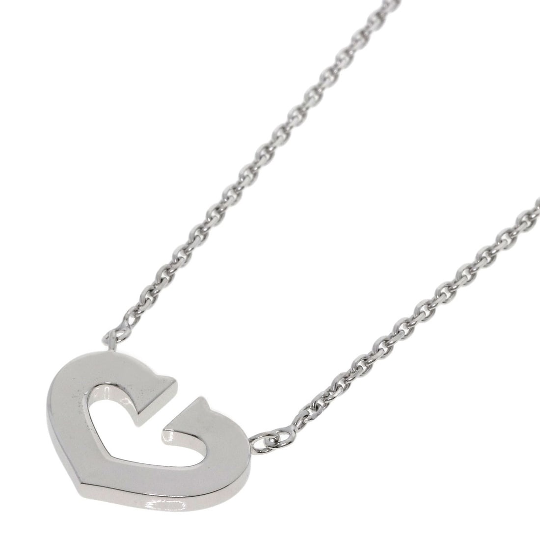 Heart Necklace K18 Gold White Cartier: Heart Necklace K18 Gold White Cartier K18 White Gold Cartier Heart Necklace - A sleek and sophisticated piece featuring a striking silver metal design, crafted from high-quality K18 gold. This
