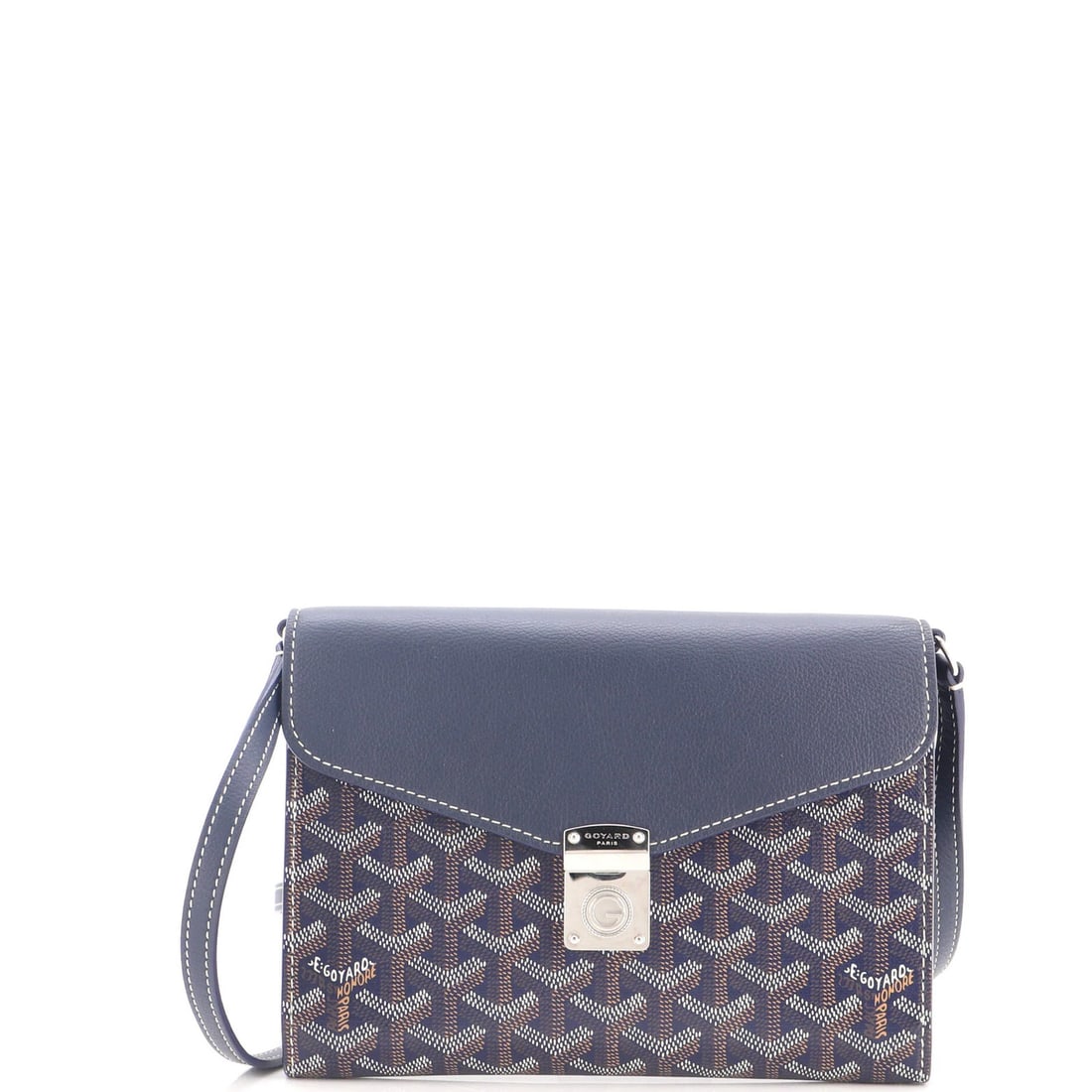 Canvas coated leather wallet Goyard on strap: Canvas coated leather wallet Goyard on strap Canvas coated leather wallet Goyard on strap, featuring a classic cross body design with a blue exterior and yellow leather interior, and a silver-toned