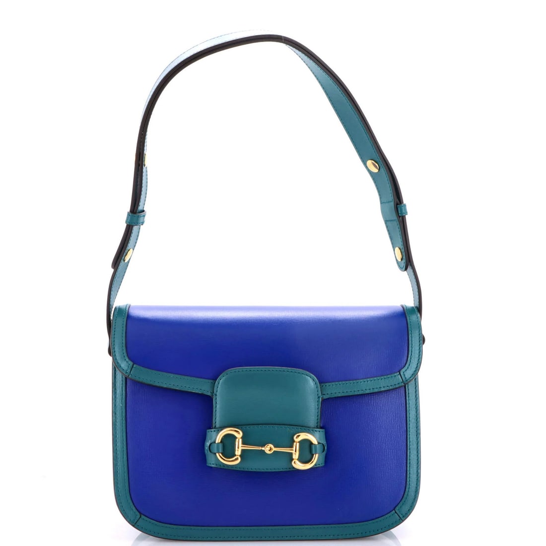 Gucci Horsebit Leather Small Bag 1955 Shoulder: Gucci Horsebit Leather Small Bag 1955 Shoulder The Gucci Horsebit Leather Small Bag 1955 Shoulder boasts a timeless design with a classic blue hue. Measuring 7.5" in height and 9.5" in width, this