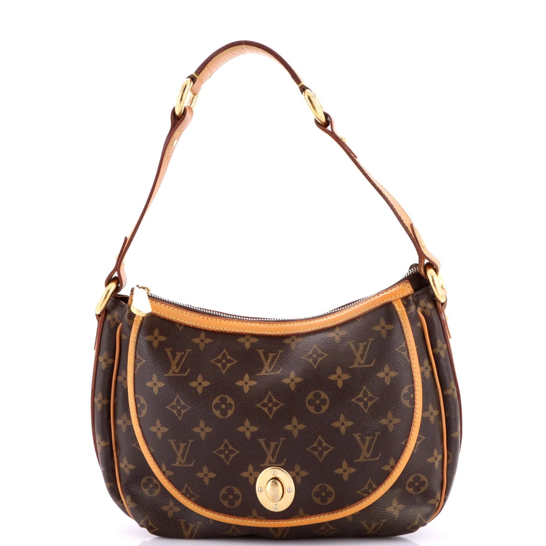 Handbag Louis Vuitton Tulum Monogram Canvas: Handbag Louis Vuitton Tulum Monogram Canvas Brown Louis Vuitton Tulum Monogram Canvas shoulder bag with heavy edge wear, scuffs, and minor cracking on exterior, and scuffs on handles/straps. The bag m