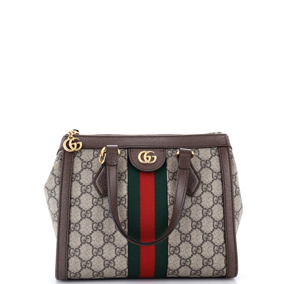 Canvas GG Coated Top Small Gucci Ophidia: Canvas GG Coated Top Small Gucci Ophidia Canvas GG Coated Top Small Gucci Ophidia. This small Gucci Ophidia top handle tote features a canvas GG Coated exterior in brown, with a neutral microfiber
