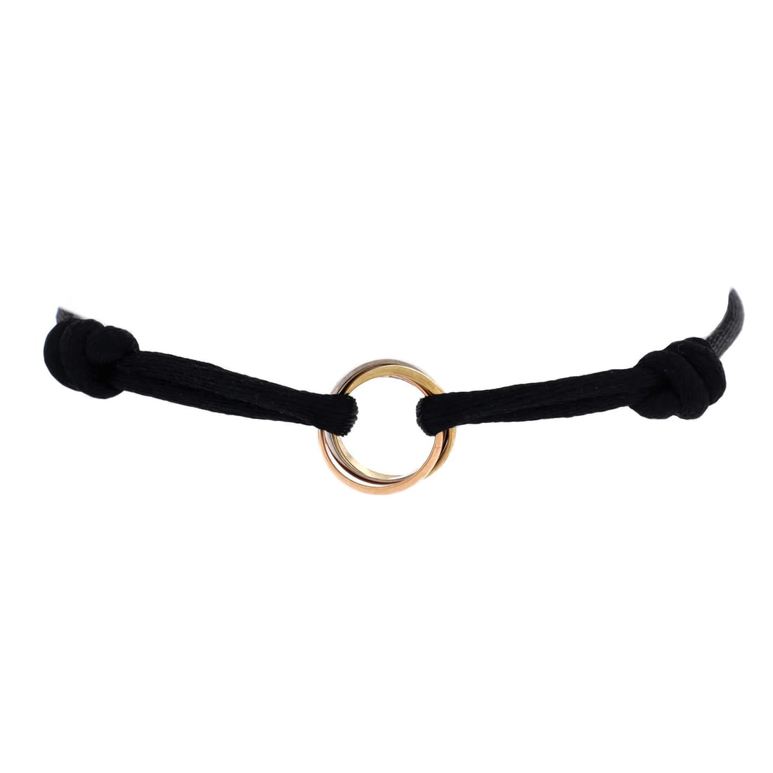 Trinity Cartier On Silk Gold with Cord 18K Tricolor Bracelet: Trinity Cartier On Silk Gold with Cord 18K Tricolor Bracelet 18K Tricolor Gold Cartier Trinity Cartier On Silk Gold with Cord 18K Tricolor Bracelet is a stunning piece of jewelry featuring a silk cord