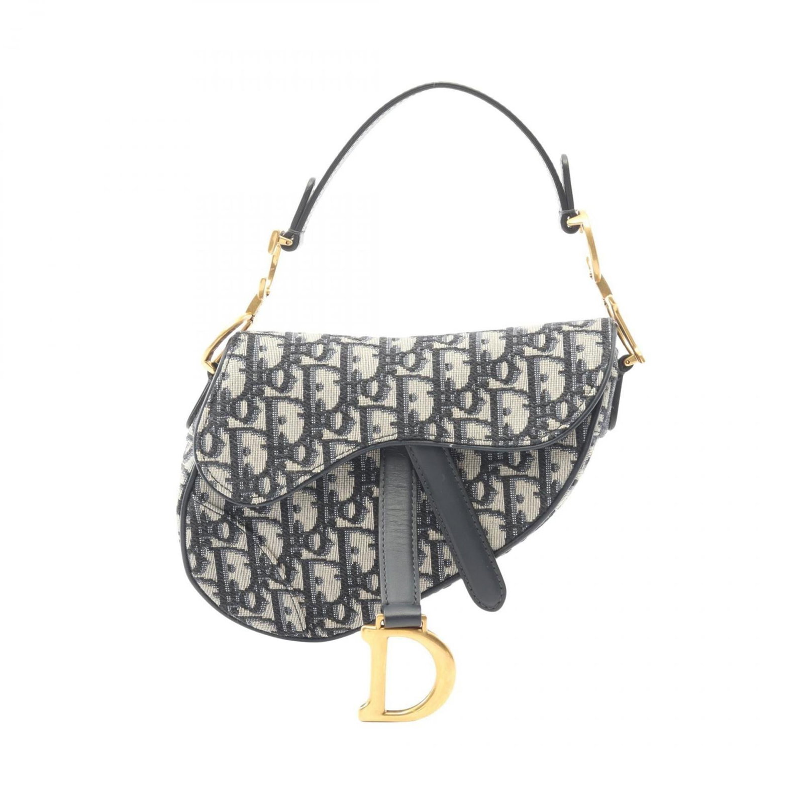 Christian Dior Leather Canvas Saddle Bag: Christian Dior Leather Canvas Saddle Bag Canvas and leather come together in this classic Christian Dior saddle bag, boasting an ivory and navy color combination that adds a touch of sophistication. M